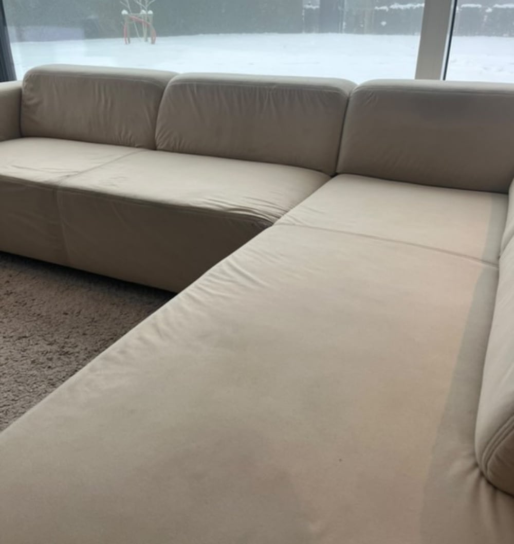 Na : Beige hoekzetel voor en na de reiniging