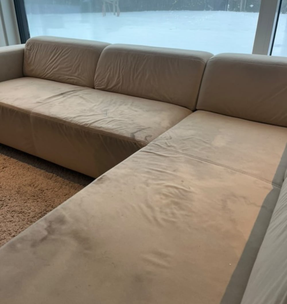 Voor : Beige hoekzetel voor en na de reiniging