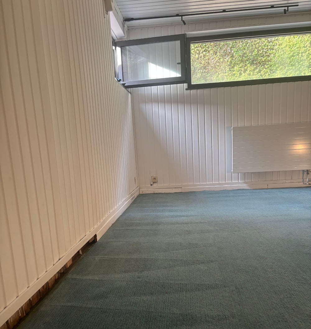 Groen vast tapijt van een hele kamer na de reiniging in Wezembeek-Oppem